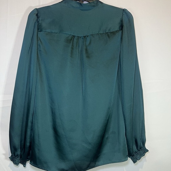 Loft Women's Small Green Tie Neckline‎ Baby Doll Pullover Long Sleeve Blouse - Picture 5 of 5